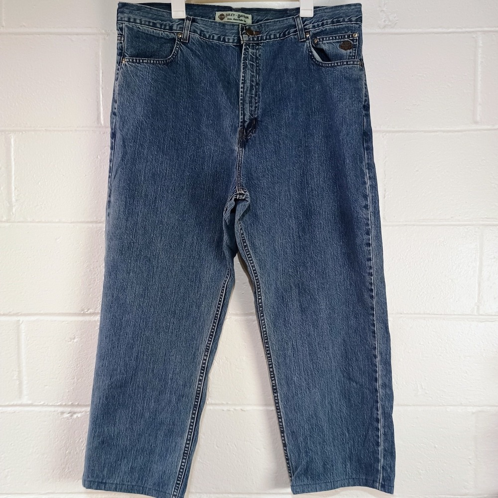 Harley Davidson Jeans Mens 41x27.5 Blue Jean Denim Straight Leg Biker Motorcycle